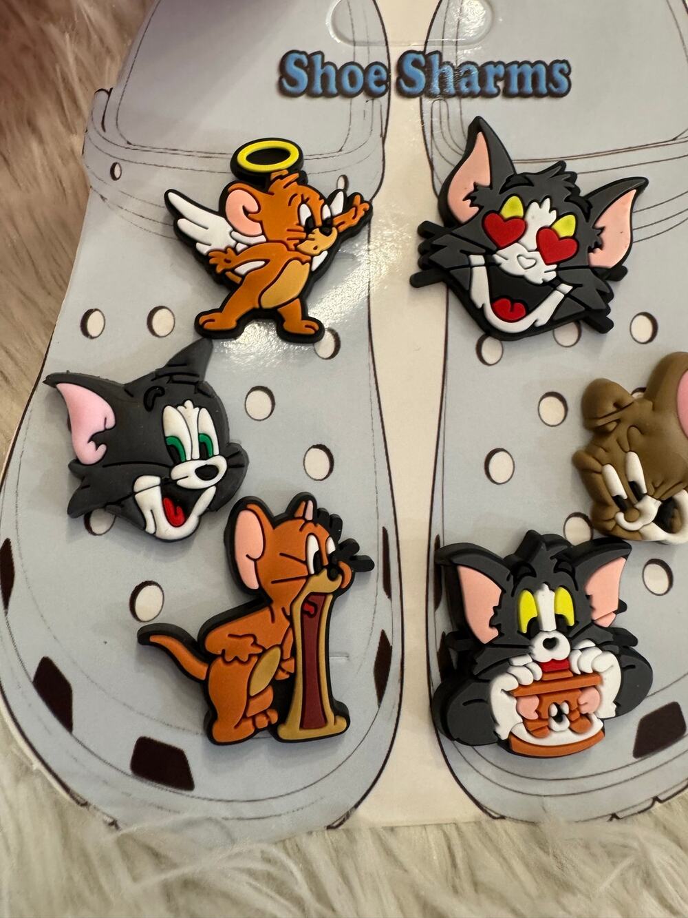 Tom and Jerry shoe charms set of 6 with different cartoon designs